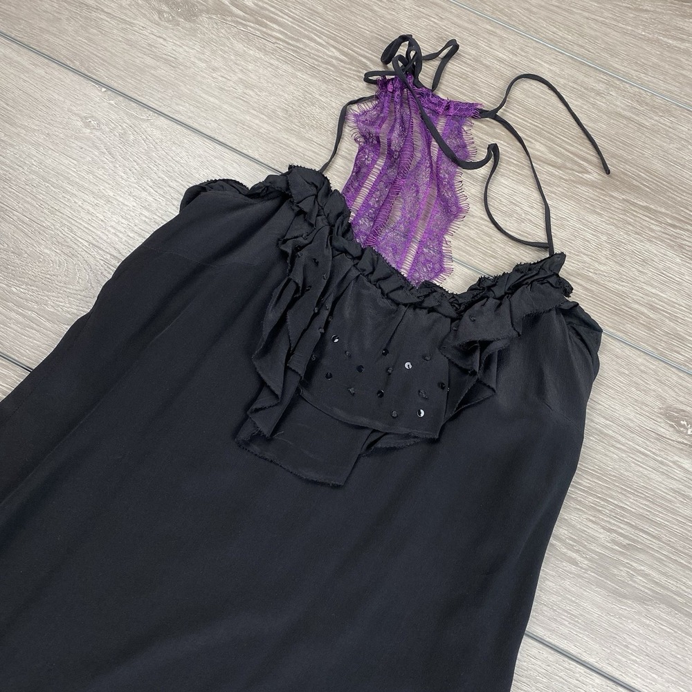 MM Couture By Miss Me Women's Ruffle Tank Top Black Purple Small